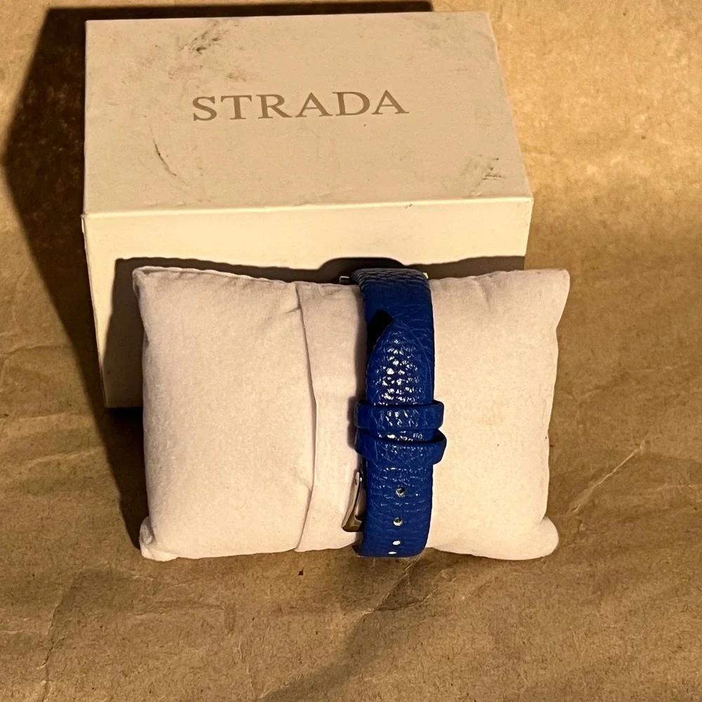 Strada Rectangular Watch Blue Purple Silver Tone Crystal Accents‎ with Box